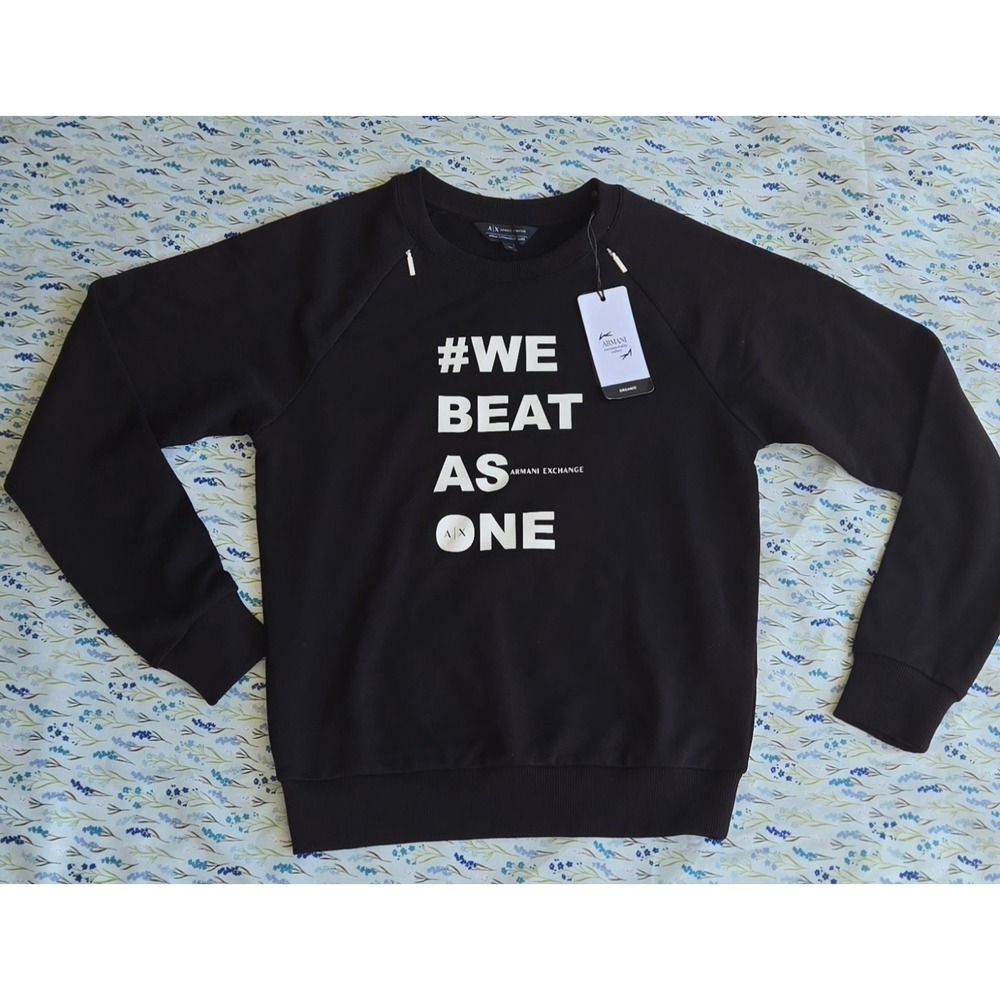ARMANI EXCHANGE Black Organic Cotton Sweatshirt Womens XS #WE BEAT AS ONE